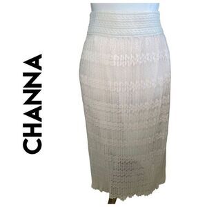 Channa Champagne Lace Fully Lined Pleated Midi/Maxi Skirt NWOT